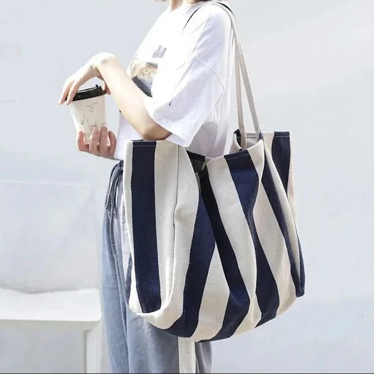 Sac Fourre Tout Femme Rayé en Tissu de Luxe | Élégance Moderne et Confort pour un Style Quotidien 8