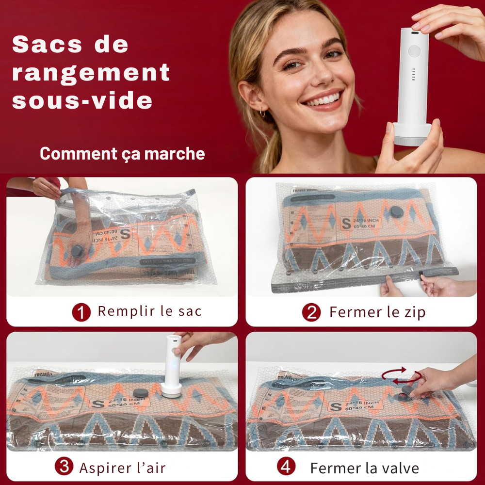Sac de Rangement Sous Vide Élégant avec Aspirateur Électrique | Optimisez Votre Espace de Voyage et de Rangement 2