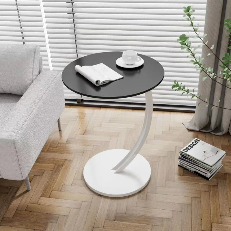 Table d'Appoint Ronde en Bois et Acier - Noir