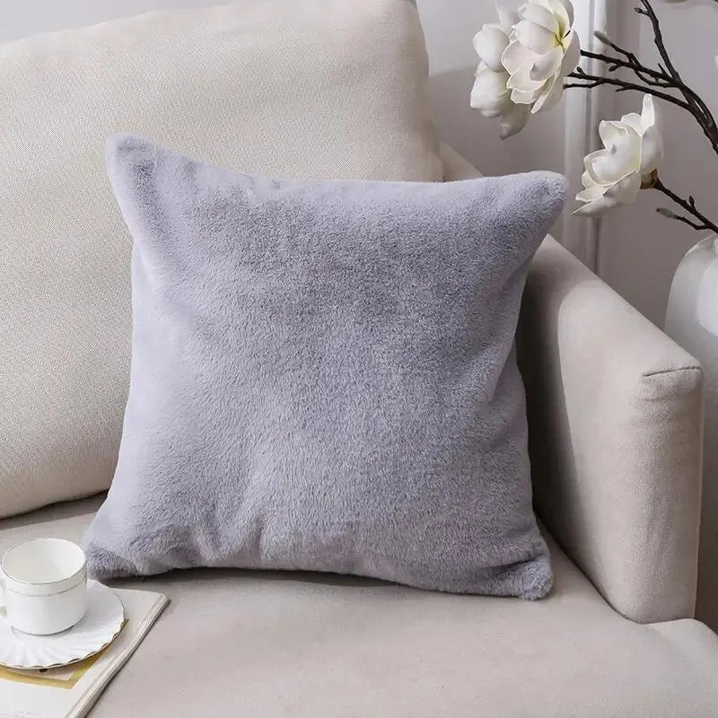 Housse de Coussin en Fausse Fourrure de Lapin
