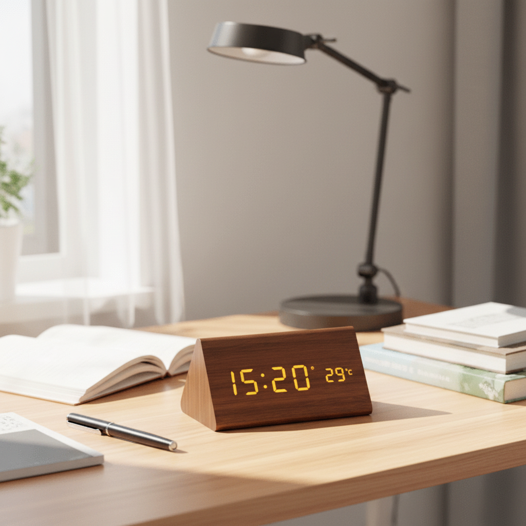 Horloge LED effet bois à commande sonore
