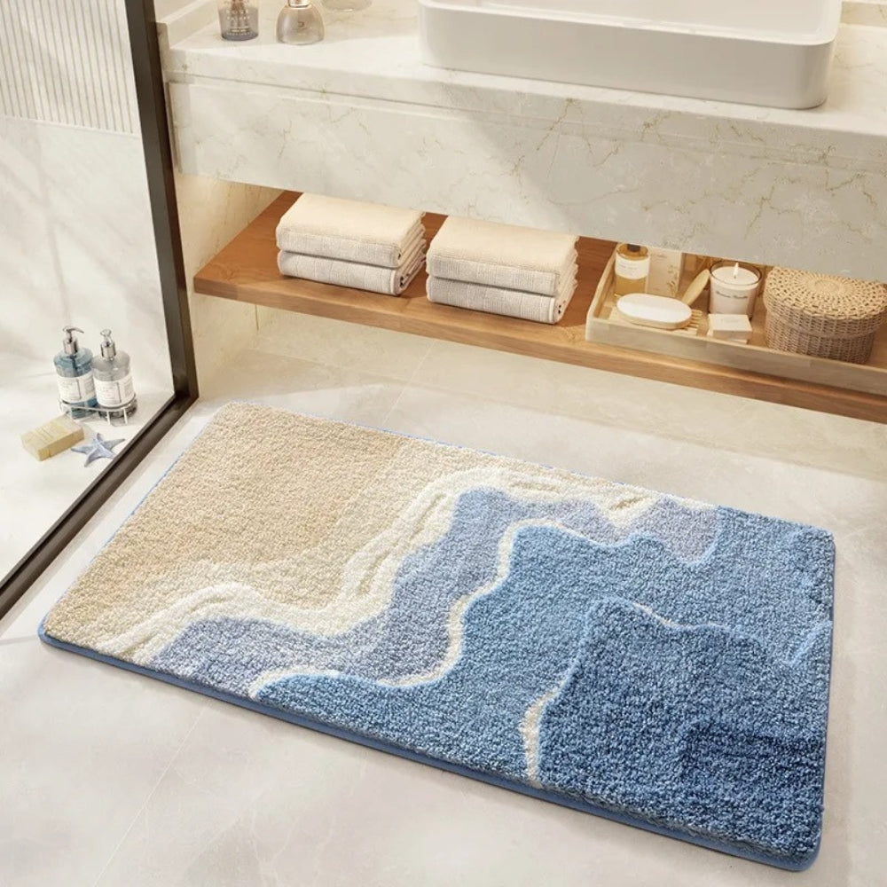 Tapis de bain microfibre, motif bord de mer