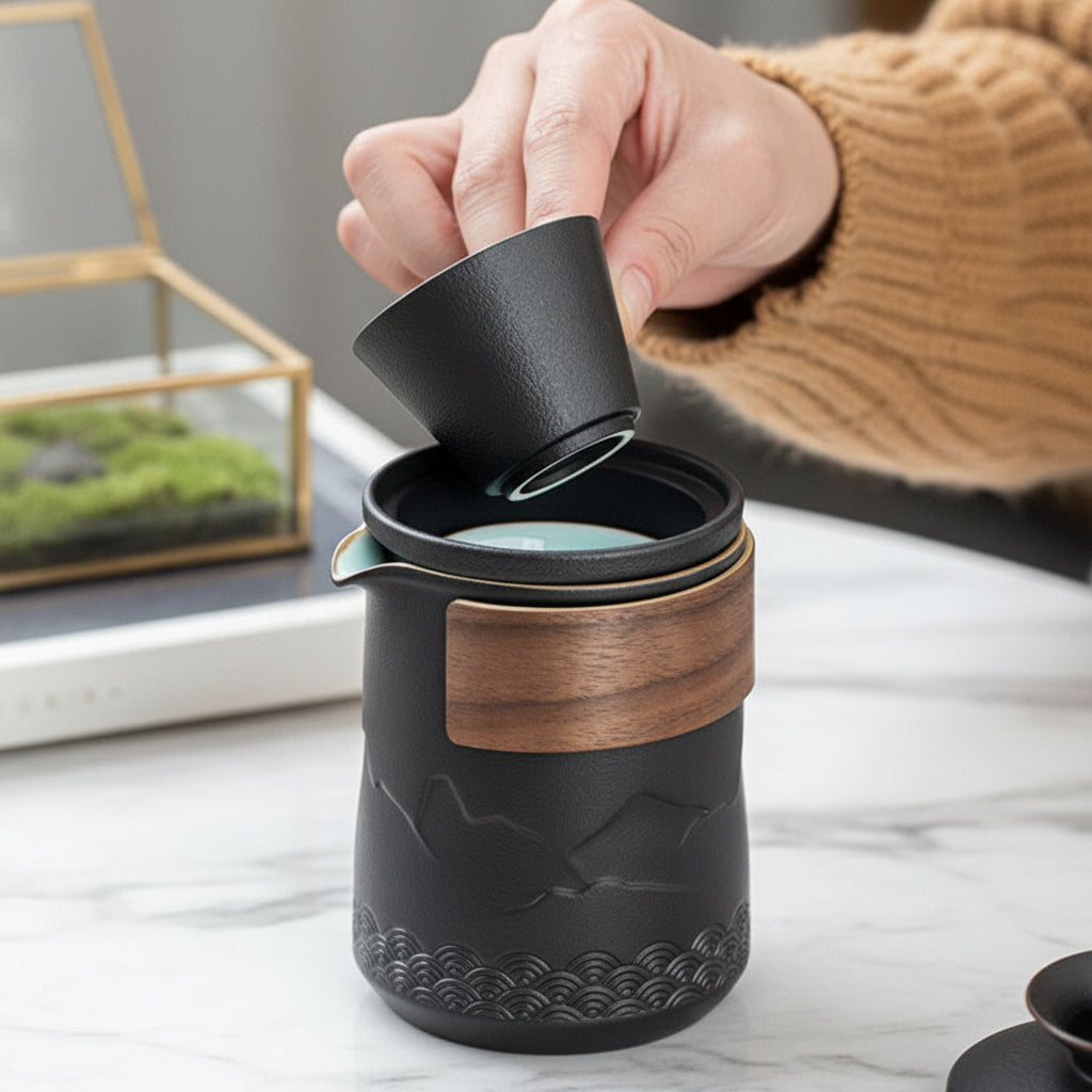 Service à Thé en Céramique Minimaliste | Ensemble Léger et Élégant pour Déguster le Thé en Voyage 4