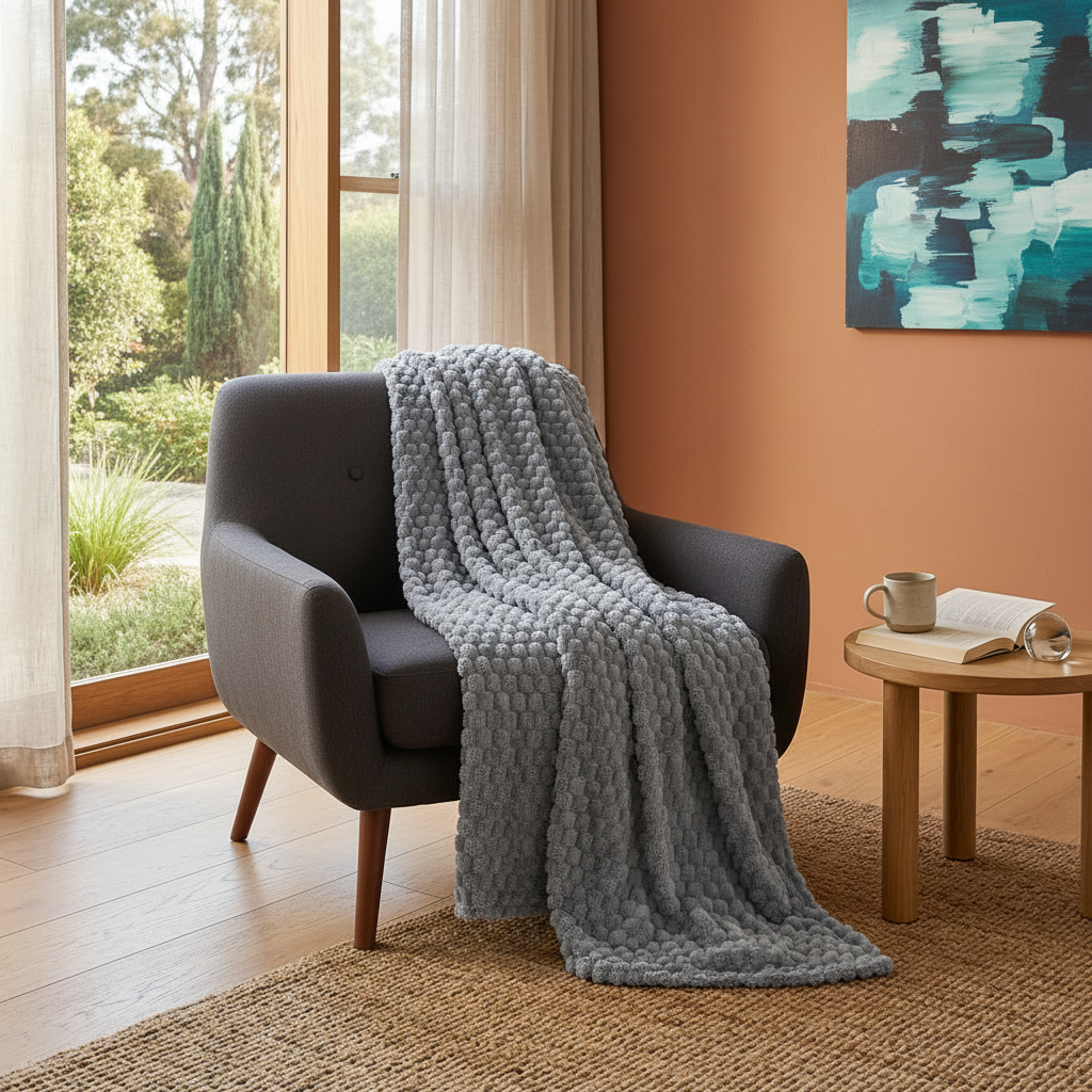 Soft Velvet Fleece Throw Blanket - Textured Platinum Grey 1