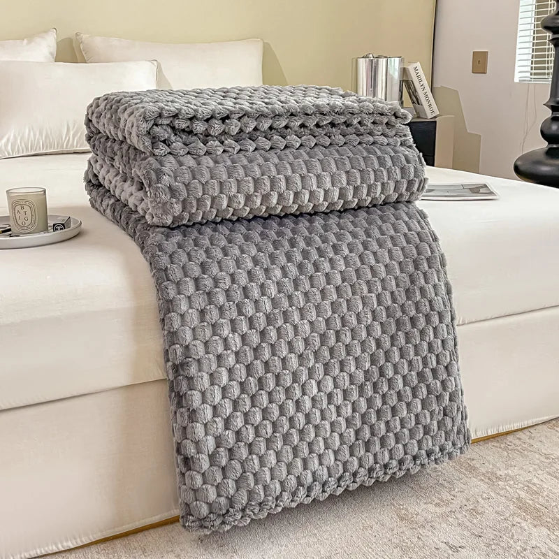 Soft Velvet Fleece Throw Blanket - Textured Platinum Grey 8
