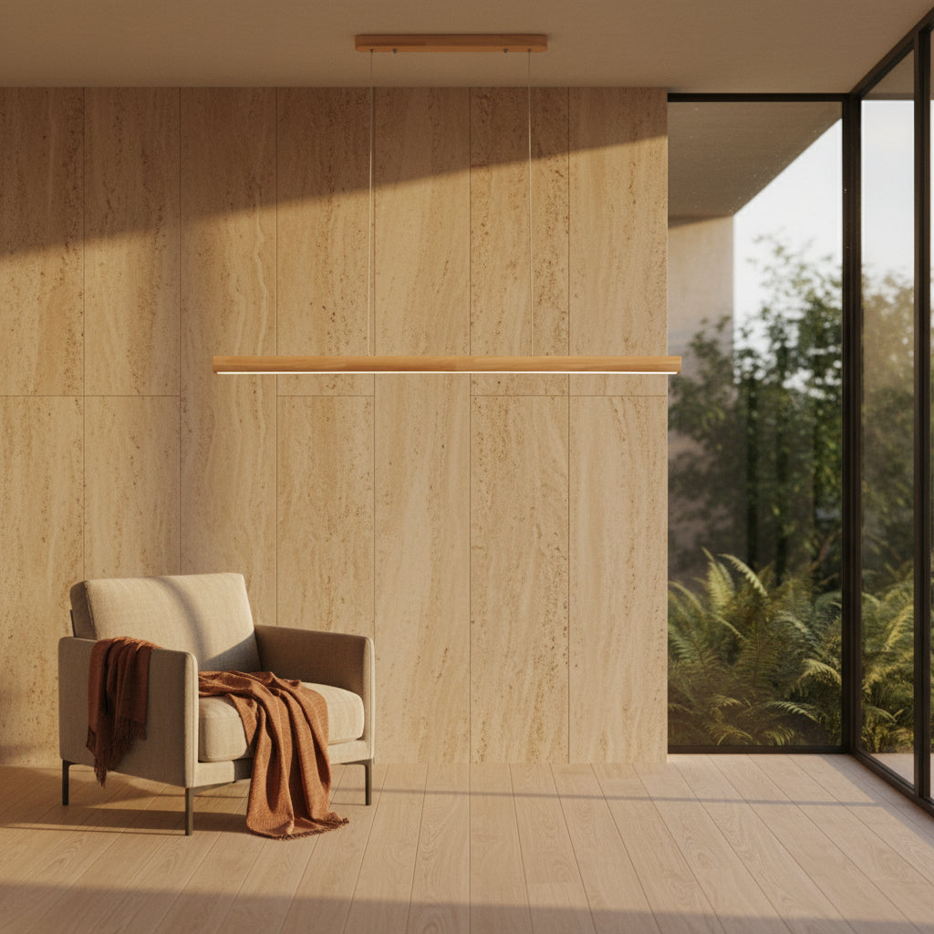 Suspension Linéaire en Bois et Métal | Éclairage Scandinave Élégant pour une Ambiance Chaleureuse 3