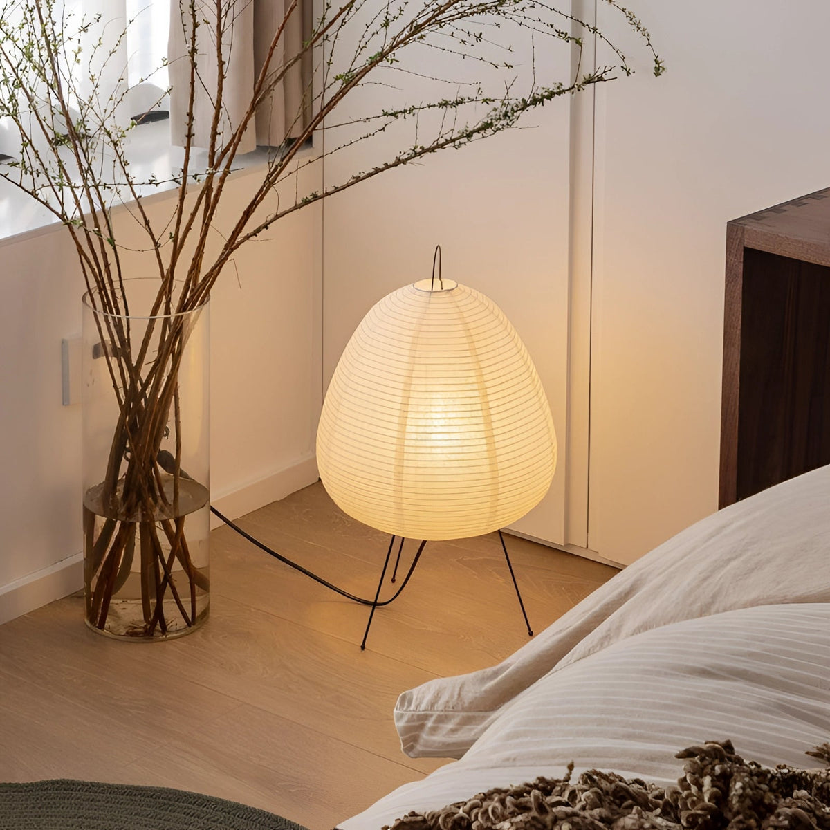 Rice Paper Tripod Floor Lamp, Japanese Style