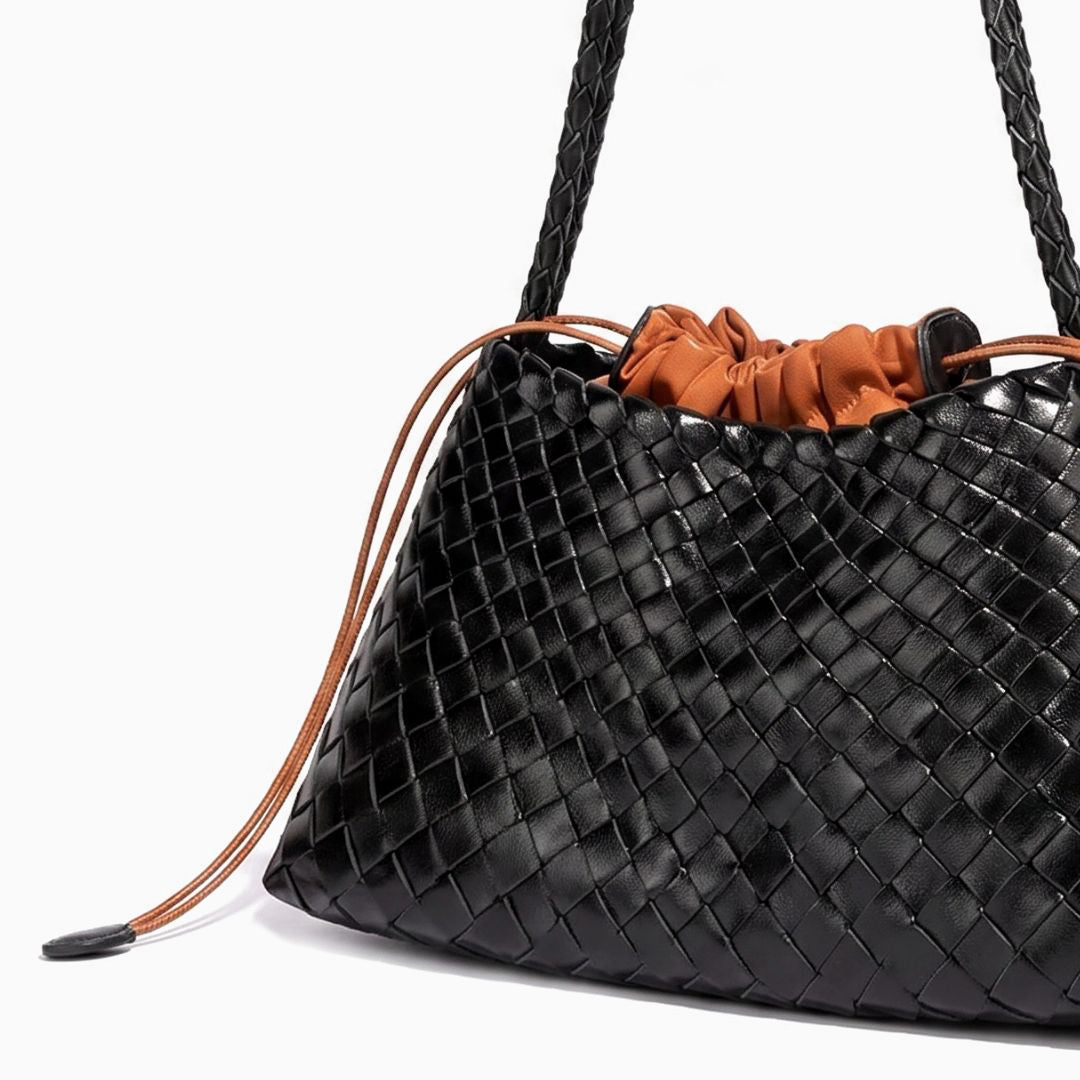 Woven Drawstring Shoulder Bag with Braided Strap