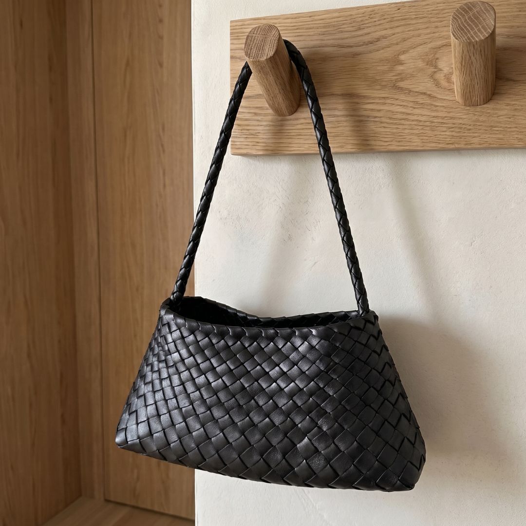 Woven Drawstring Shoulder Bag with Braided Strap