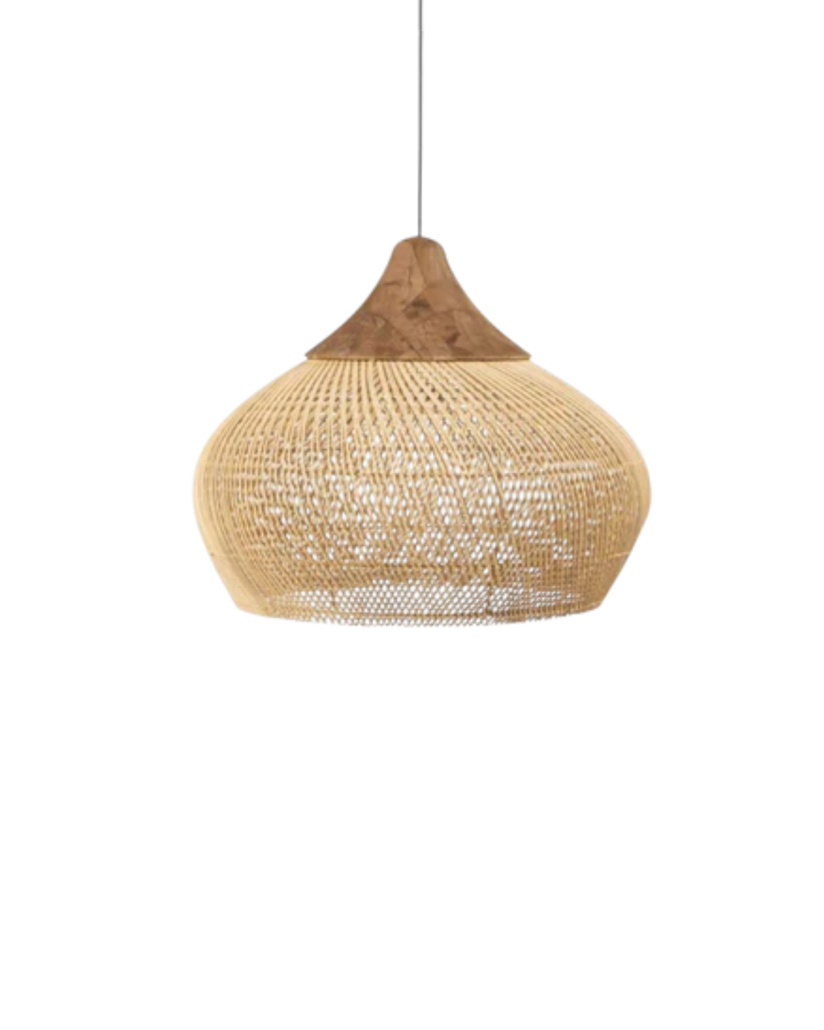 Suspension globe en rotin tressé main et bois