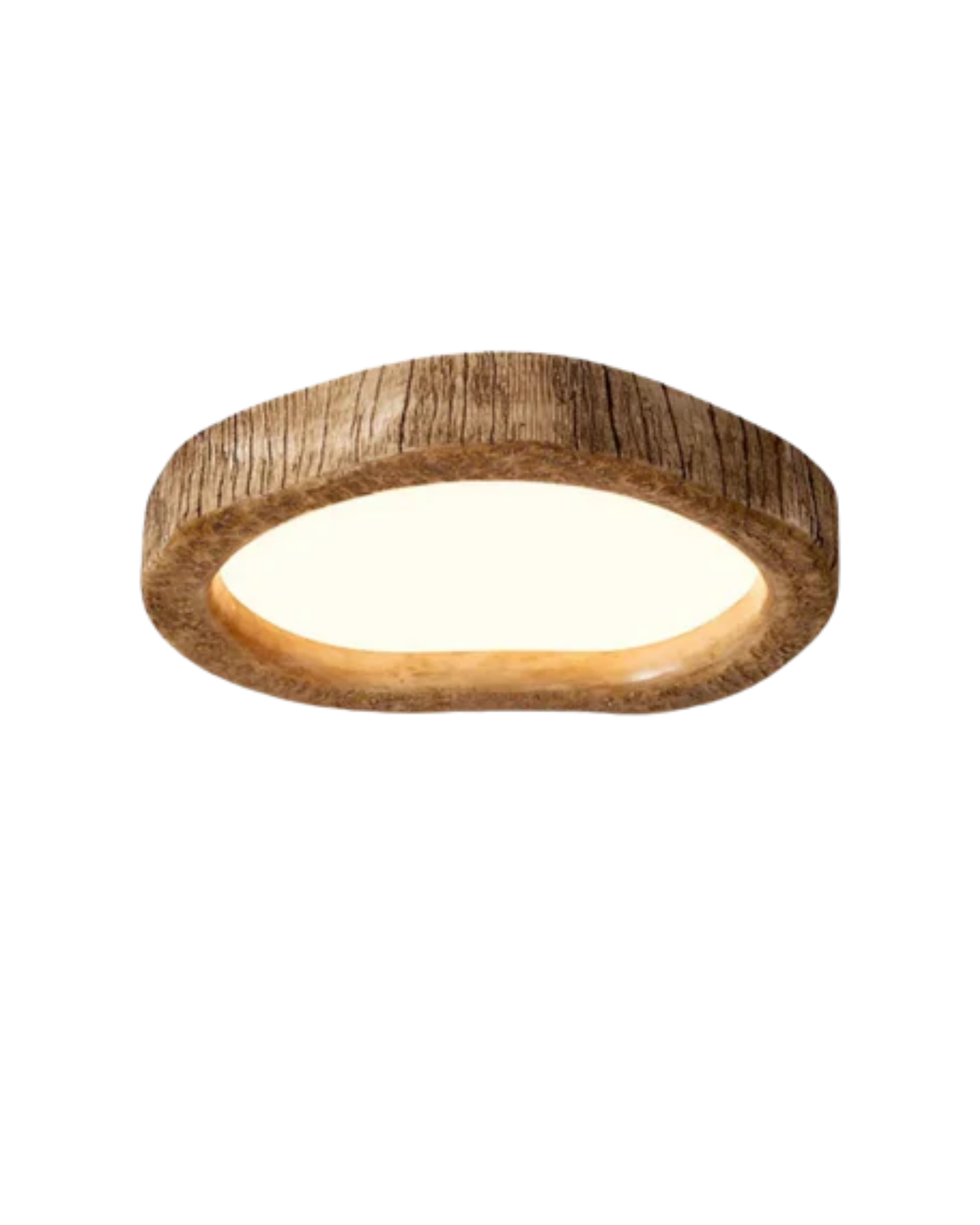Plafonnier LED en fer et verre, esprit bois naturel