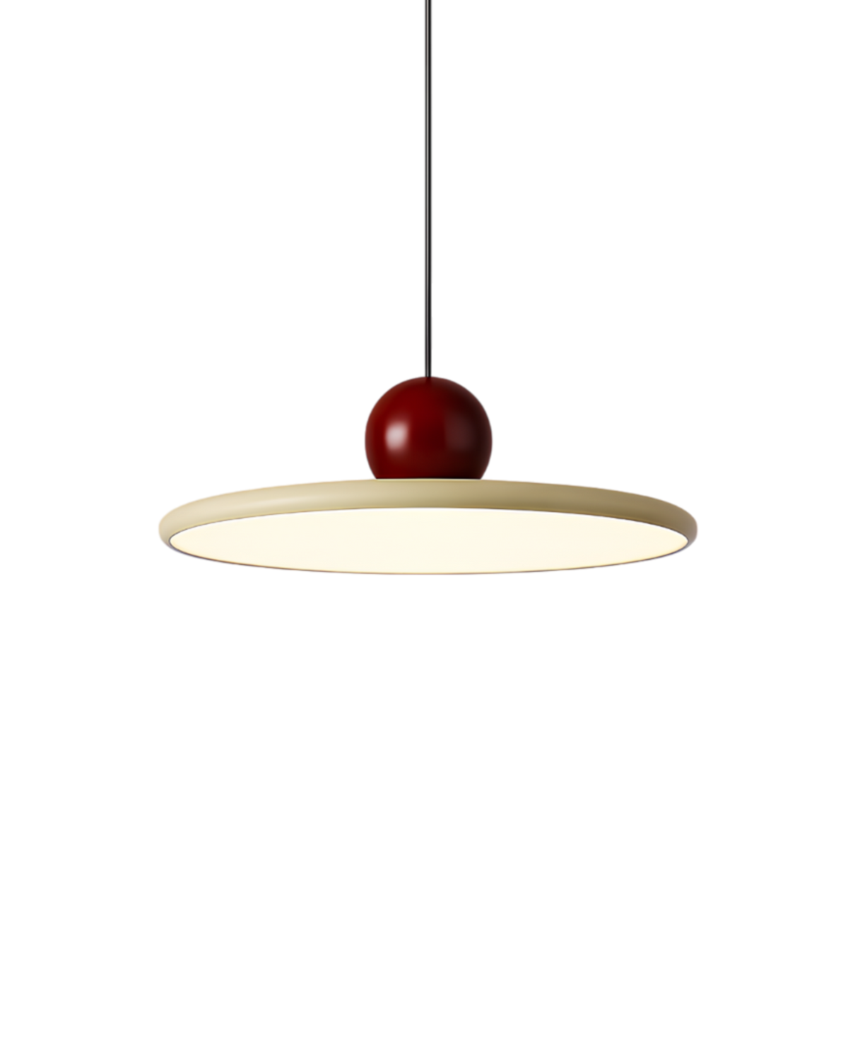 Suspension LED disque et sphère laquée, style Bauhaus