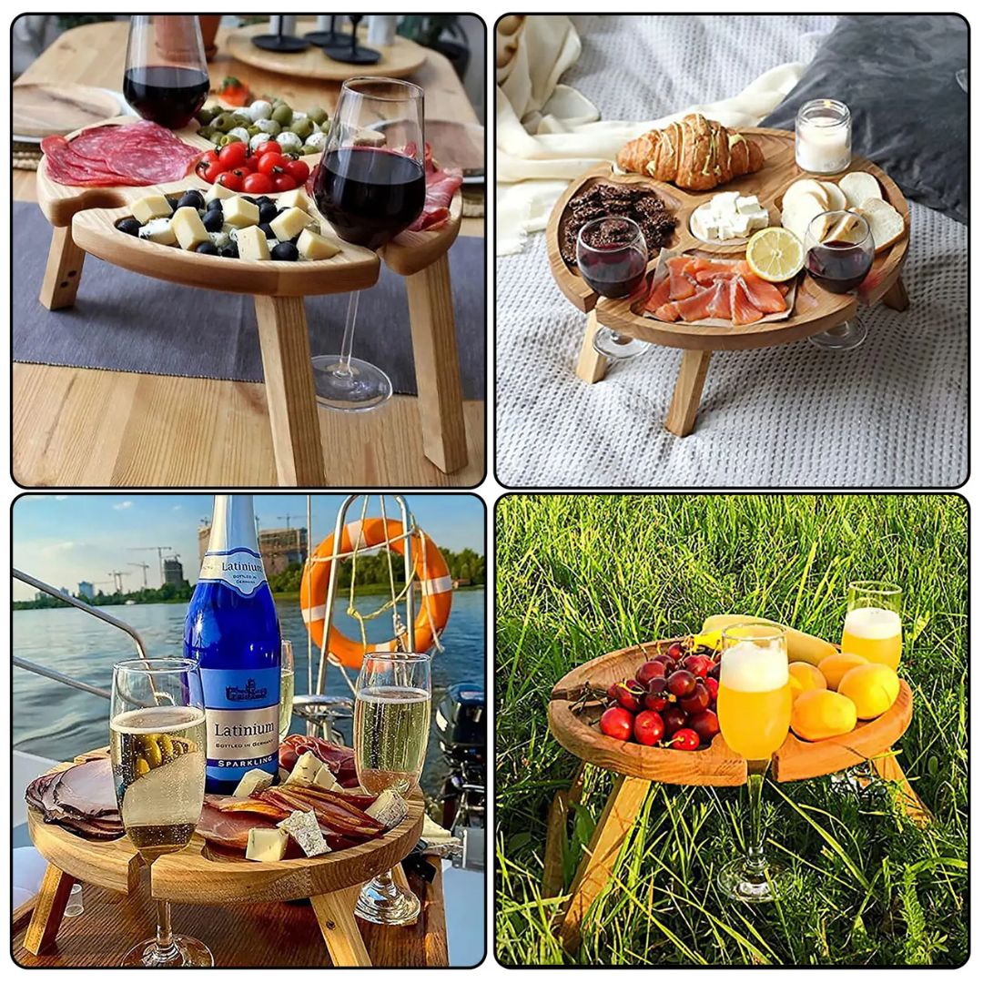 CheeseBoard Delights - Plateau Pliant avec Porte-Vin