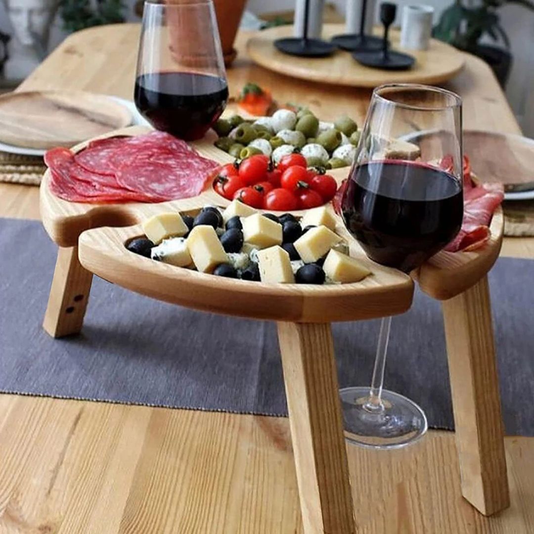 CheeseBoard Delights - Plateau Pliant avec Porte-Vin