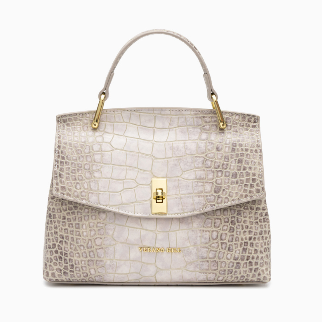 Sac épaule effet croco à fermoir tournant doré