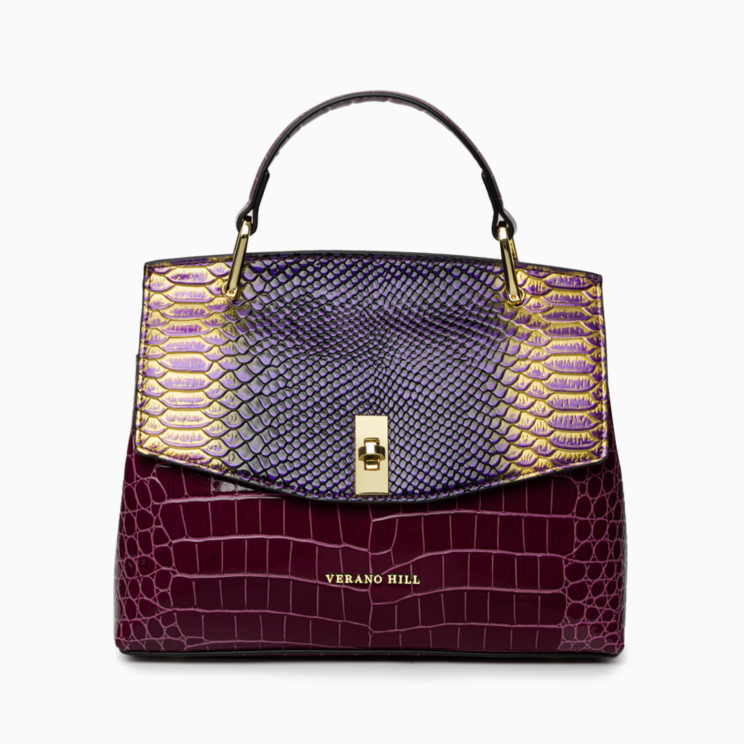 Sac épaule effet croco à fermoir tournant doré