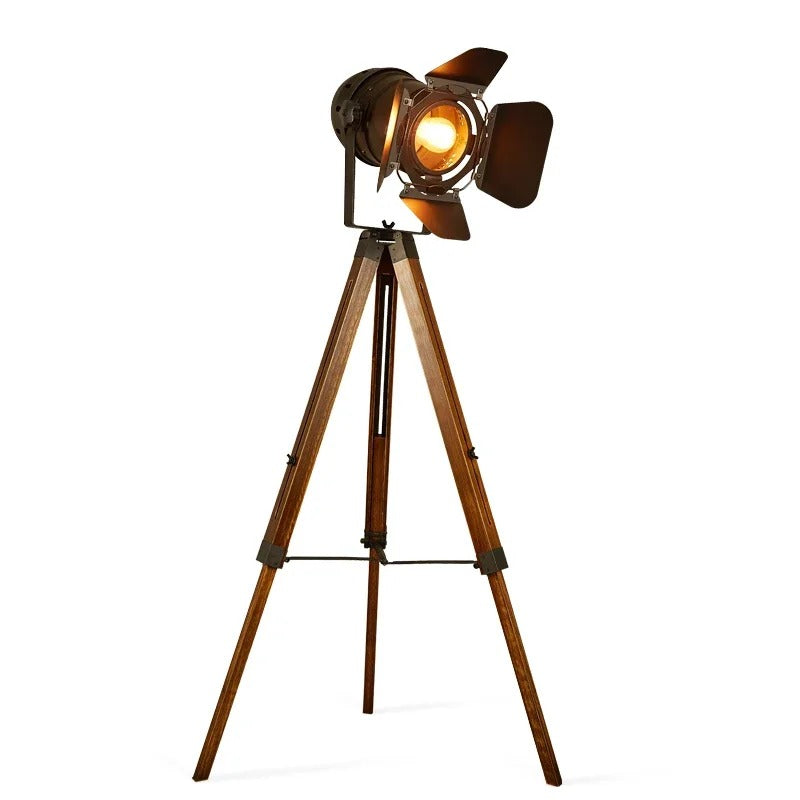 Walnut Tripod Floor Lamp - Adjustable Matte Black Spotlight 3