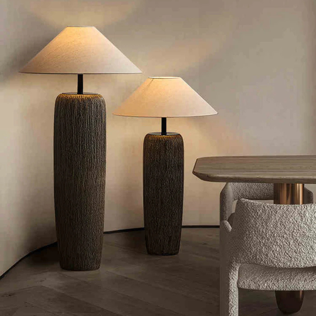 Weathered Wood Floor Lamp - Classic Fabric Shade 2
