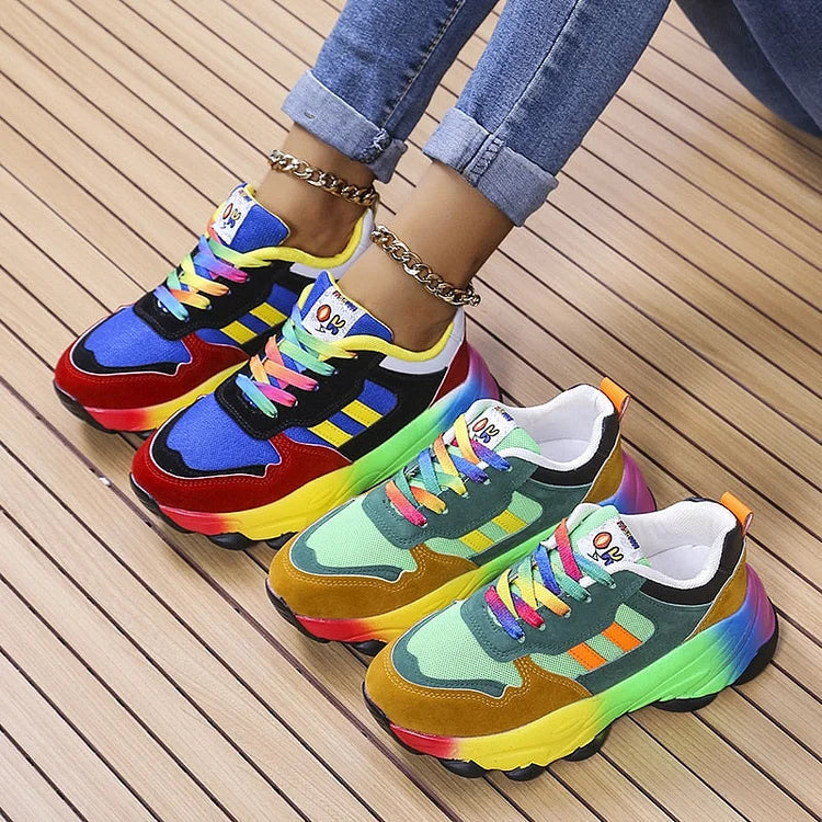 Women's Ergonomic Comfort Shoes - Vibrant Rainbow Design for All-Day Support