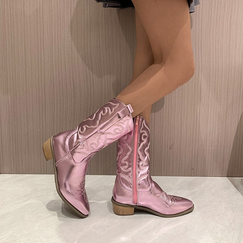 Women's Metallic Fashion Boots - Chic Stylish Footwear for Bold Fashion Statements