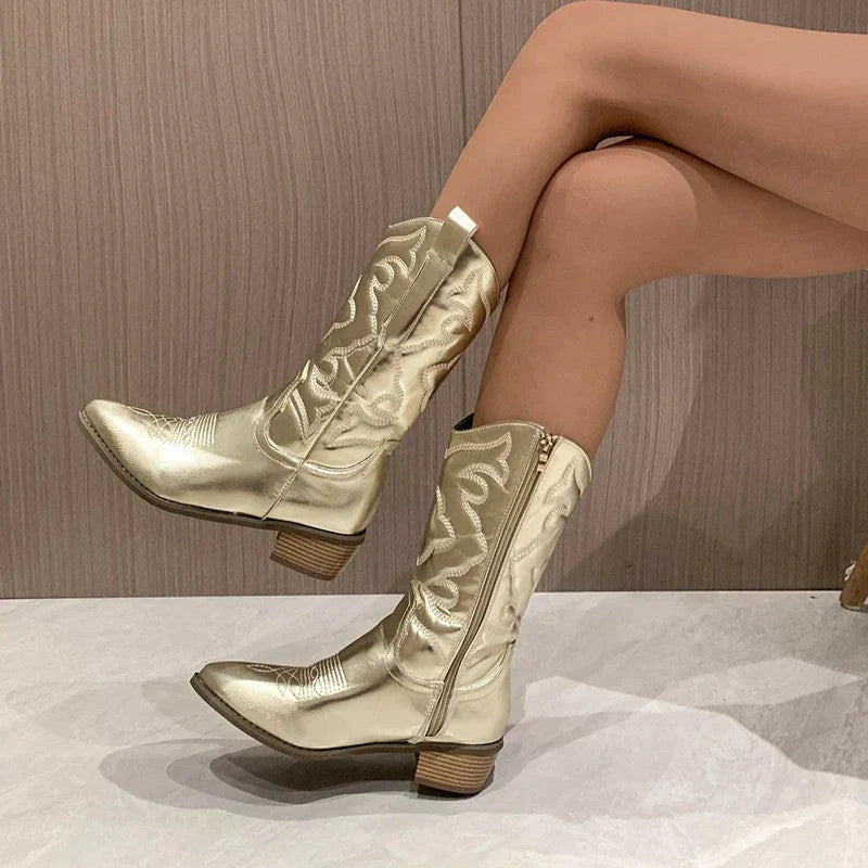 Women's Metallic Fashion Boots - Chic Stylish Footwear for Bold Fashion Statements