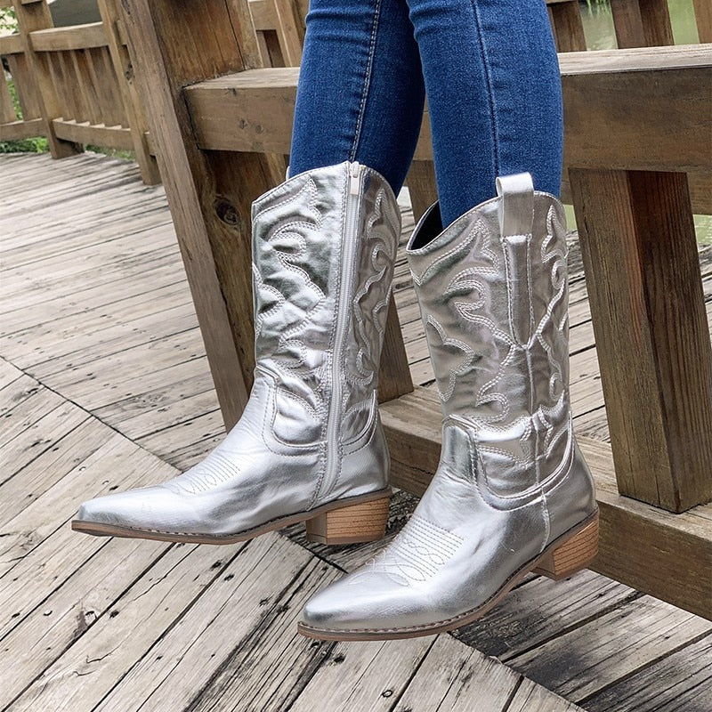 Women's Retro Western Cowboy Boots - Stylish Leather Footwear for Everyday Adventures