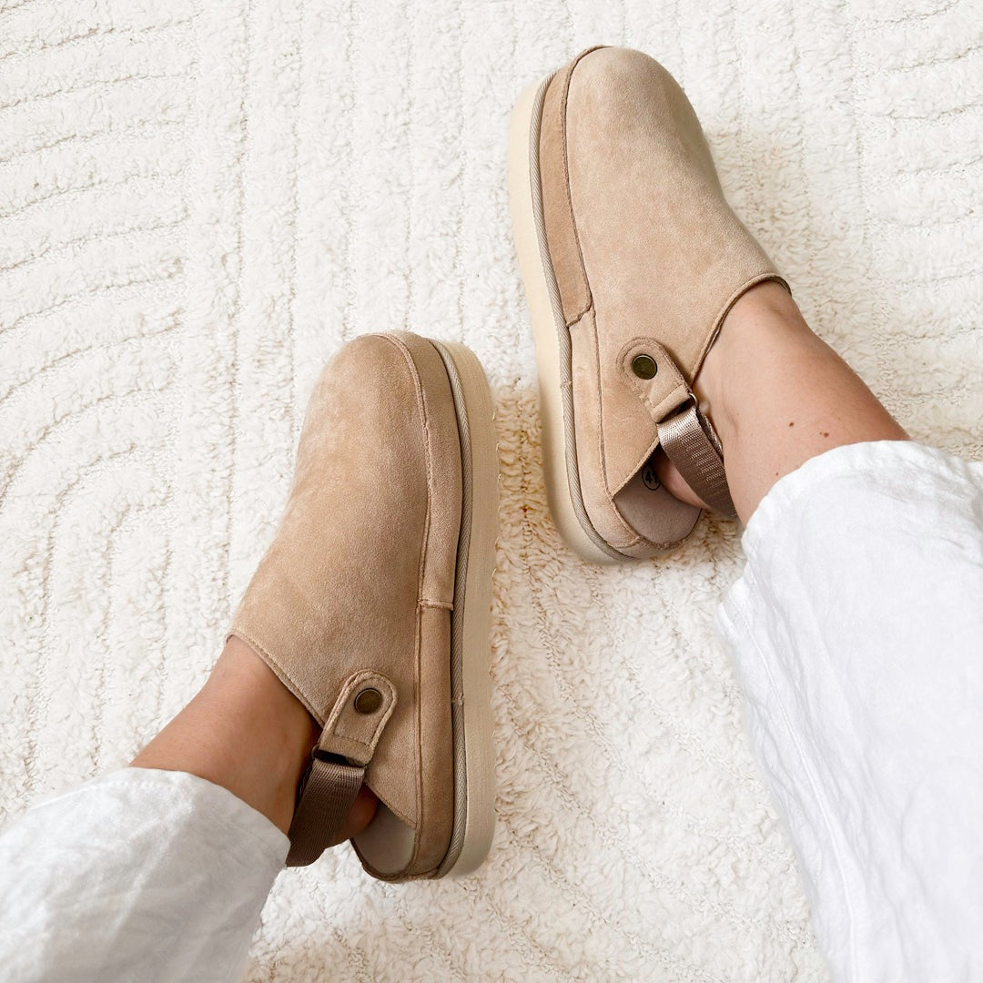 Women's Suede Platform Clogs - Cozy Slip-On Footwear for All-Day Comfort and Support