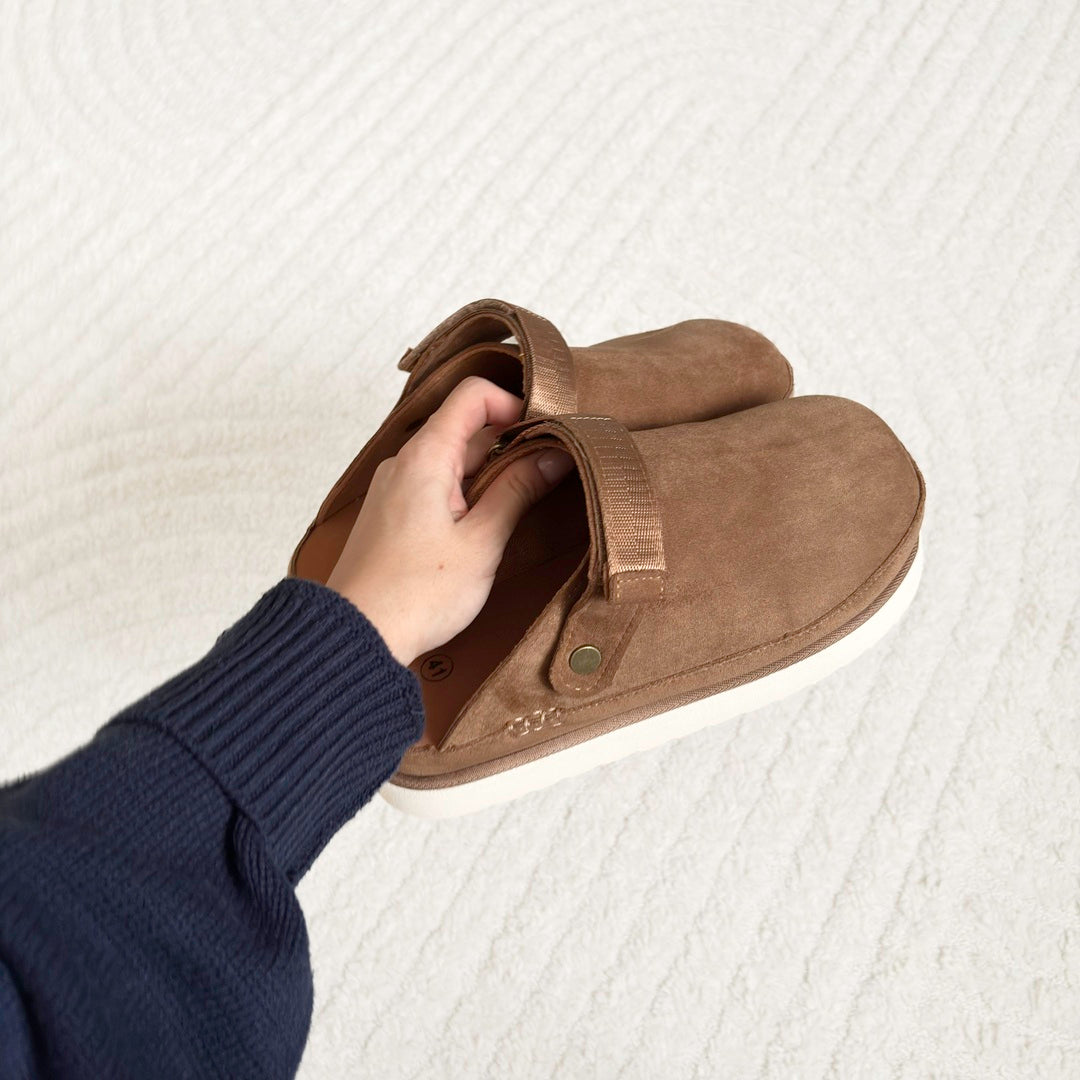 Women's Suede Platform Clogs - Cozy Slip-On Footwear for All-Day Comfort and Support