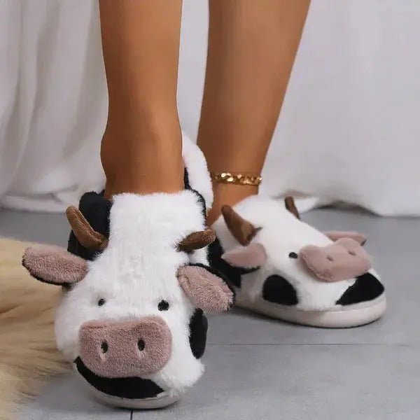 Plush Cow Slippers with Memory Foam