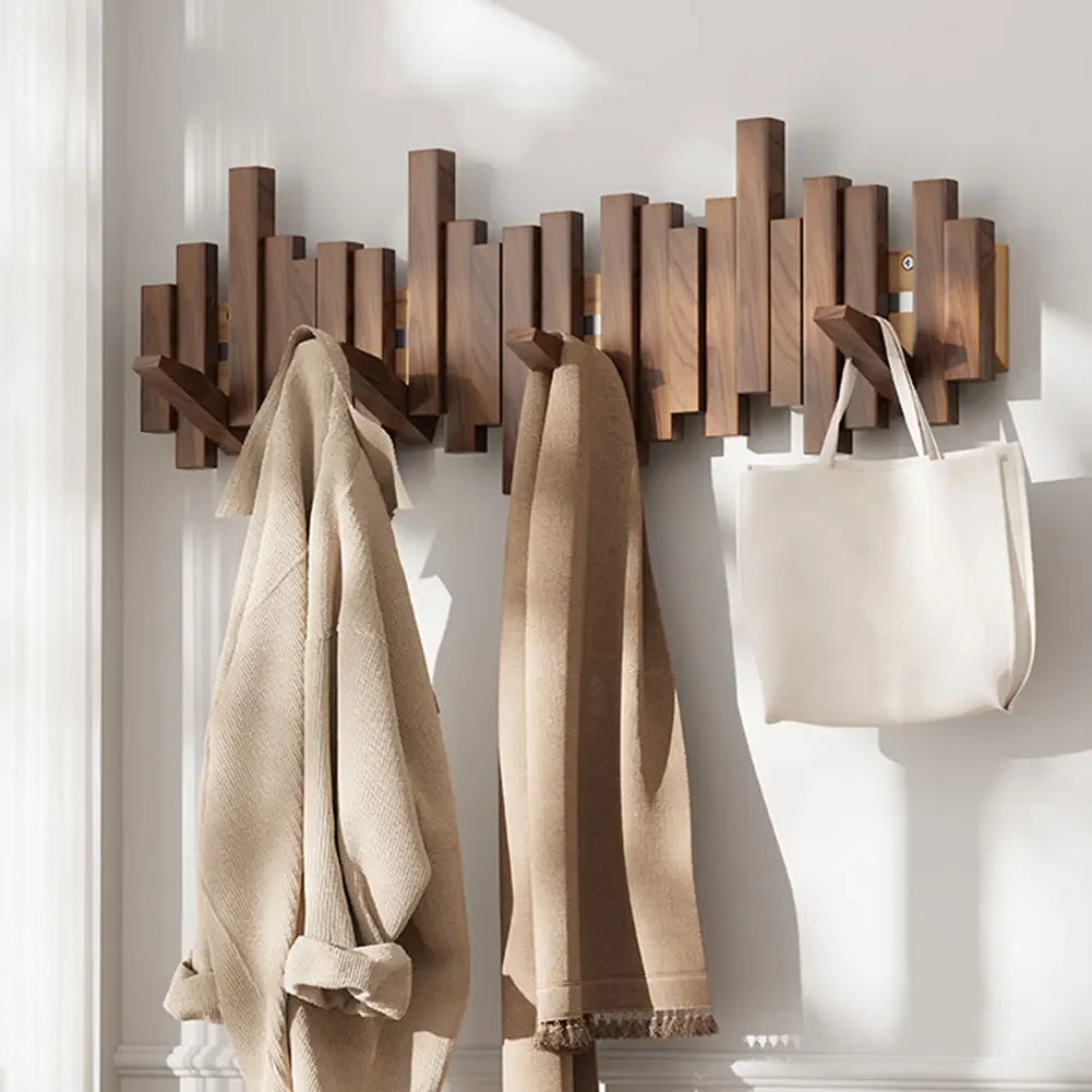 Wooden Wall Coat Rack - Magnetic Foldable Hooks 5