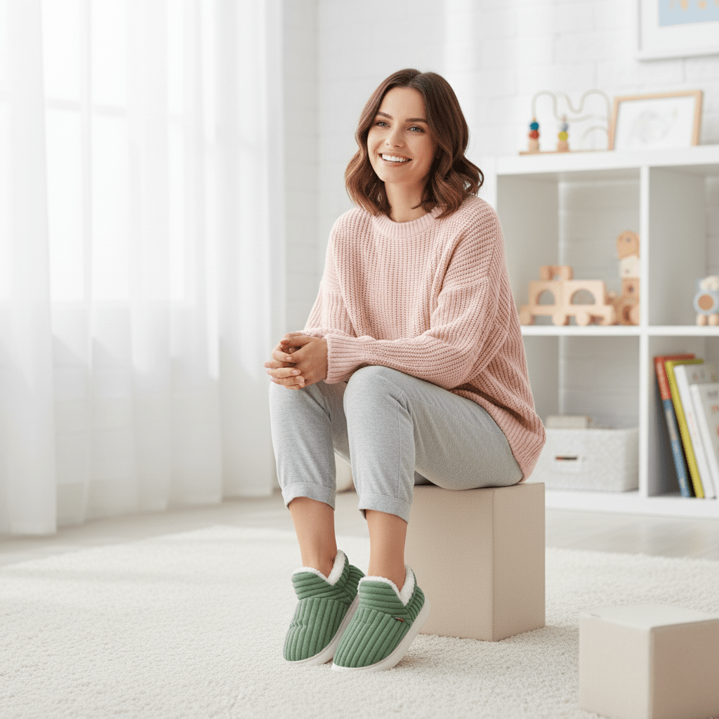 Chaussons d'hiver doublés polaire, semelle antidérapante