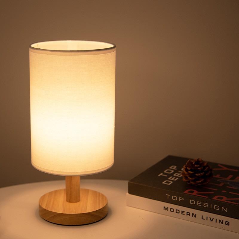Wood and Fabric Table Lamp with Remote Control