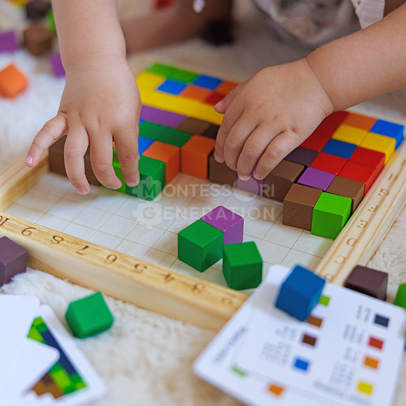 Wooden Mosaic Set, 100 Blocks and 20 Cards, Ages 3+