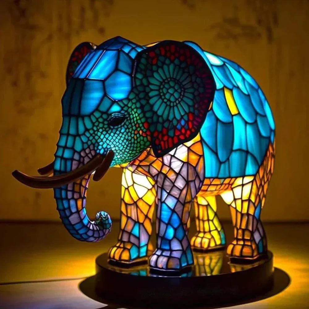 Lampe de table animalière style vitrail