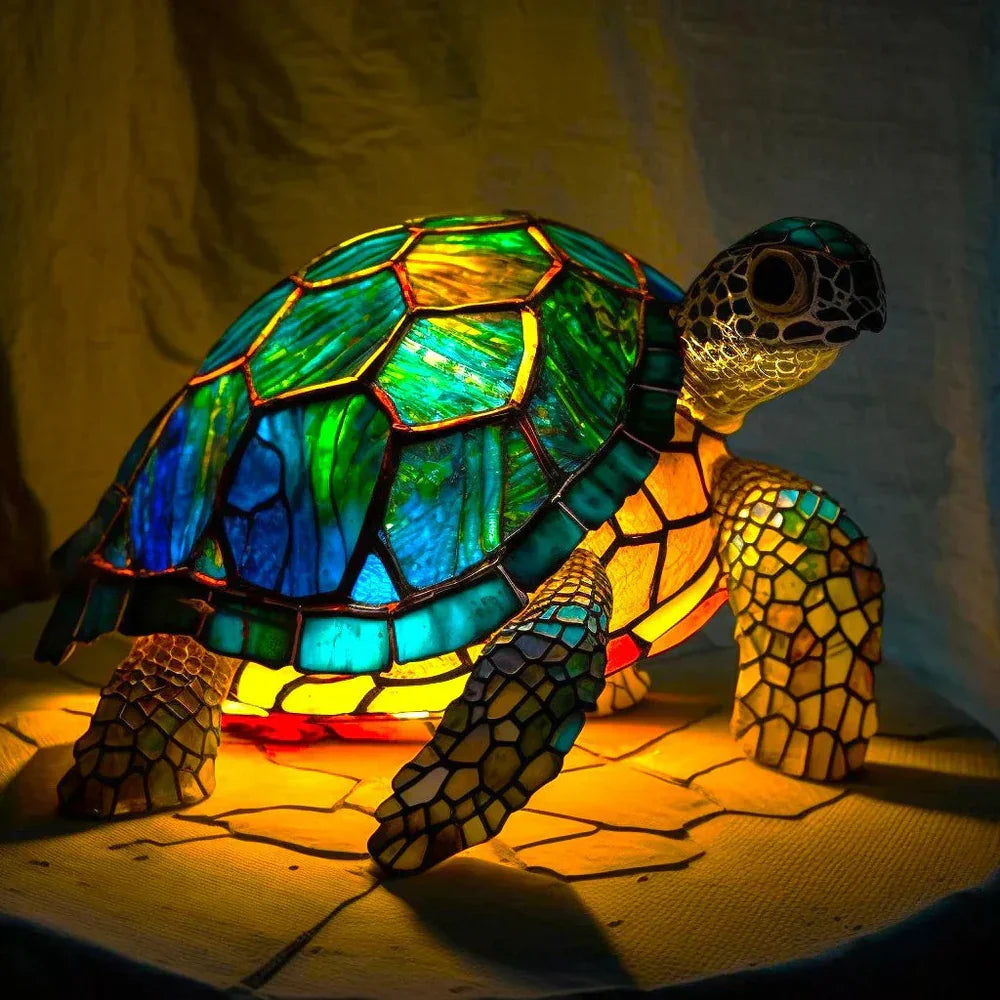 Lampe de table animalière style vitrail