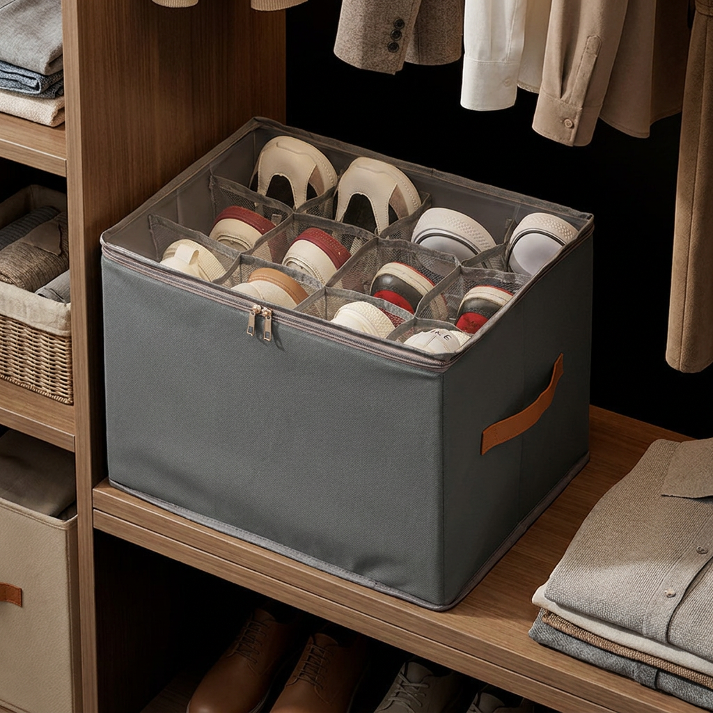 Collapsible Shoe Storage Box with Clear Window