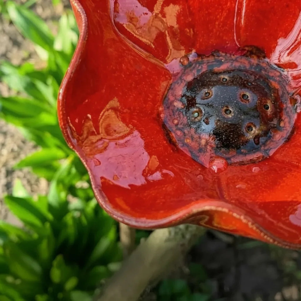 Metal Poppy Flower Bird Bath Stake, 60 cm