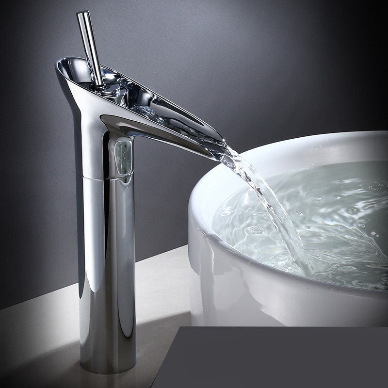 Robinet de lavabo cascade en laiton massif - Chrome tall