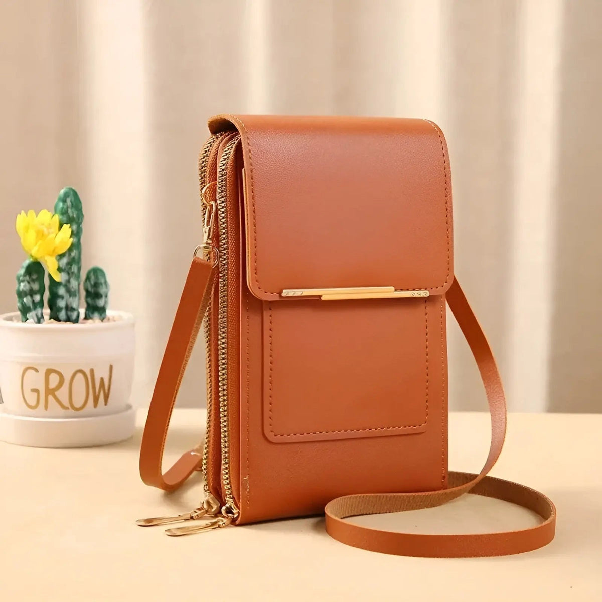 Sac à bandoulière en cuir souple avec poche anti-RFID