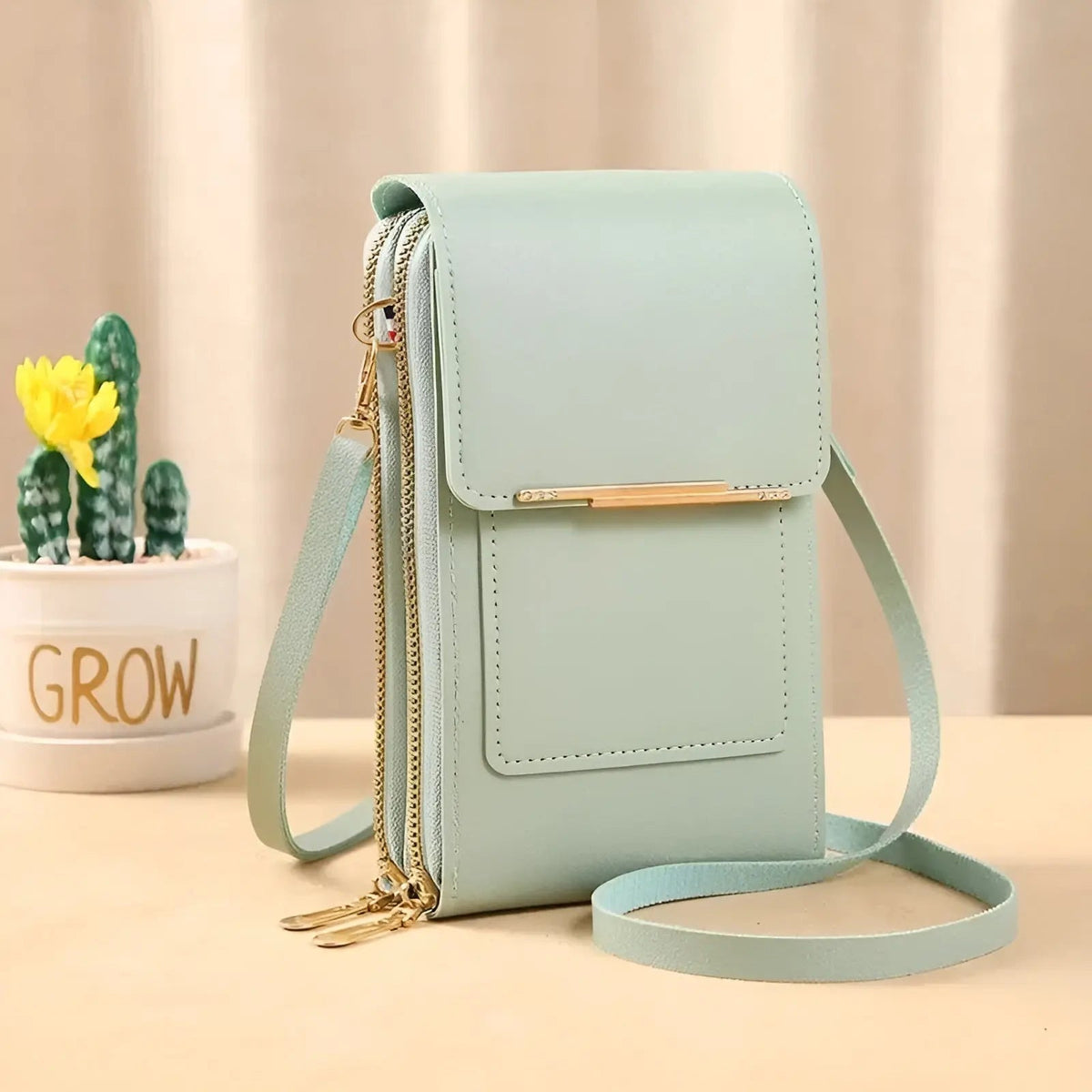 Sac à bandoulière en cuir souple avec poche anti-RFID