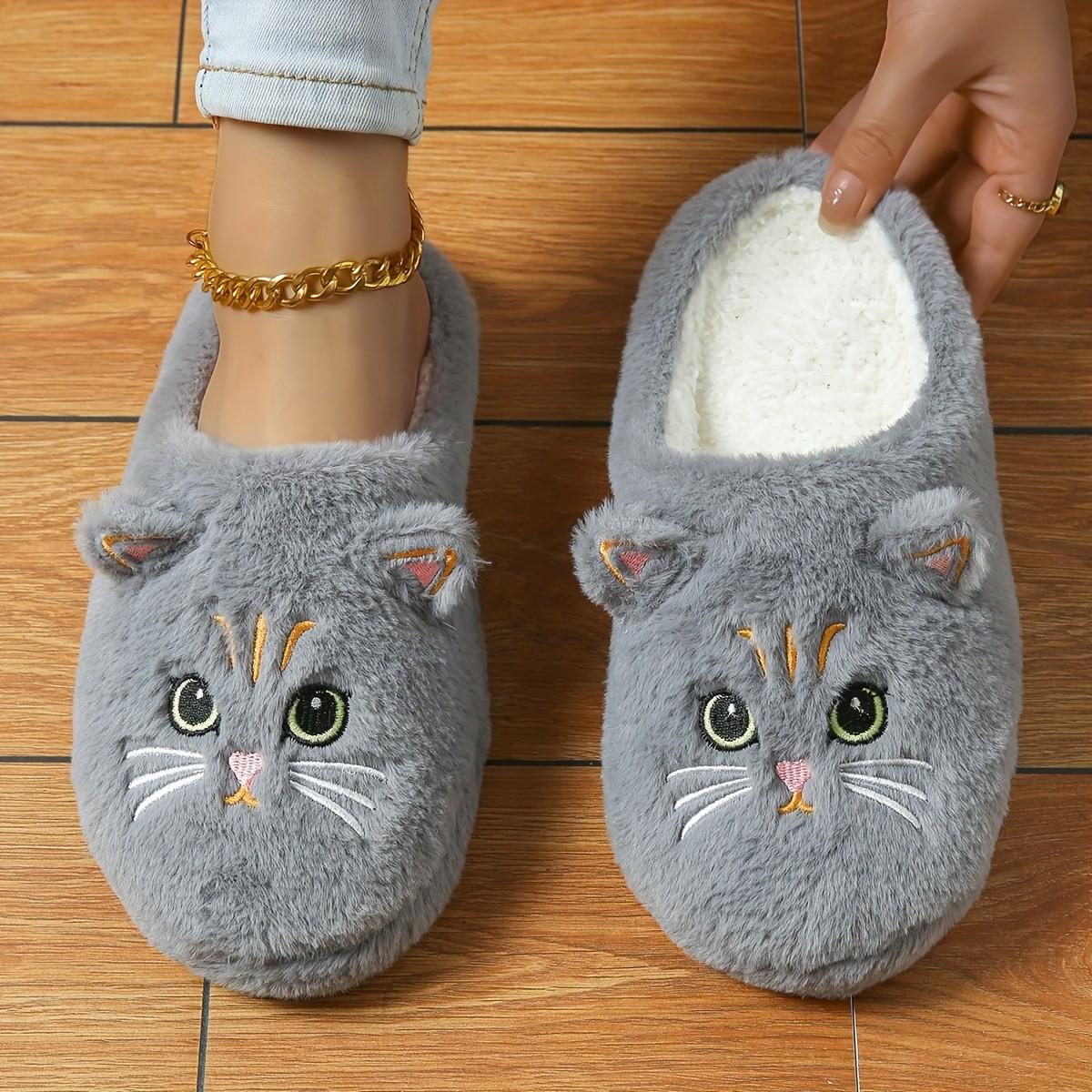 Women's Plush Cat Slippers, Thick Sole