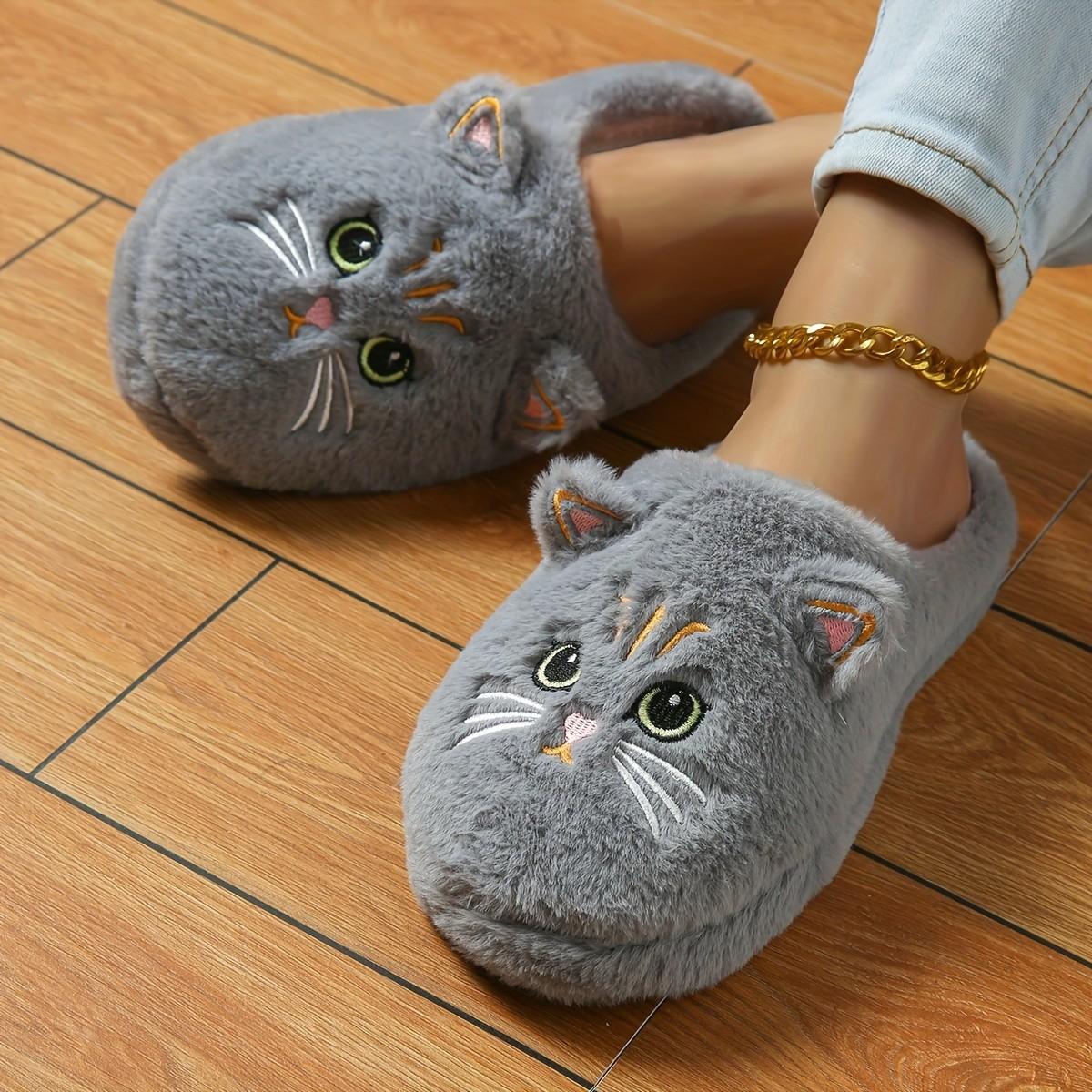 Women's Plush Cat Slippers, Thick Sole
