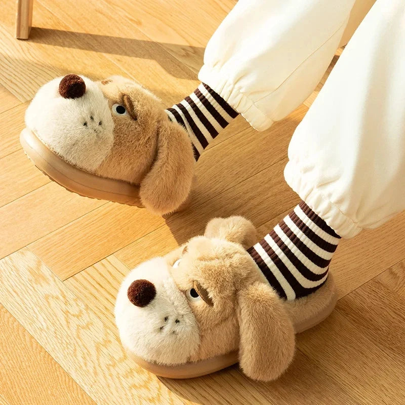 Plush Dog Slippers with Thick Cushioned Sole