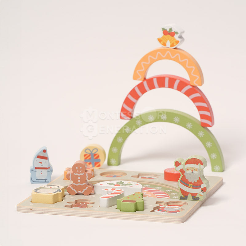 Wooden Christmas Puzzle, 14 Shapes to Fit, Ages 2+