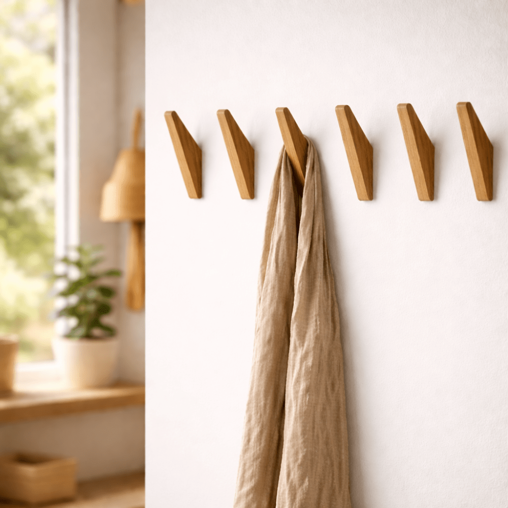 Crochets Muraux en Bois Naturel Bicolore - 6 pièces