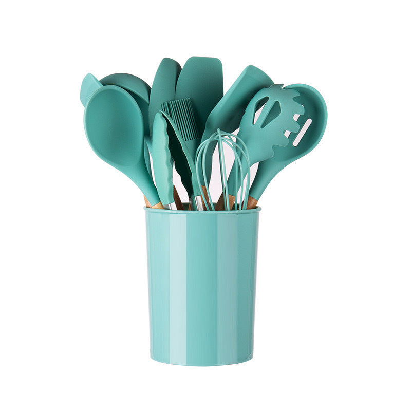 12-Piece Silicone Utensil Set with Wooden Handles