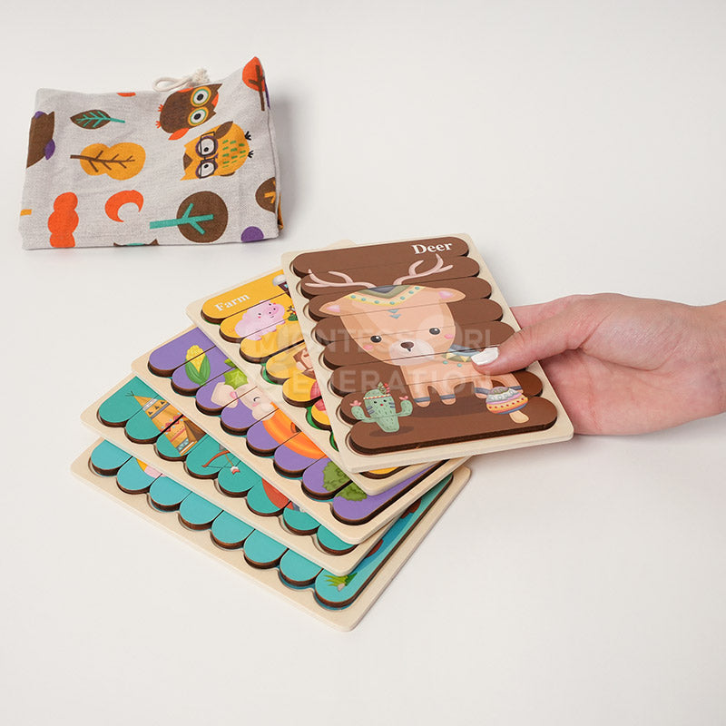 Lot de 5 puzzles en bois double face, dès 12 mois