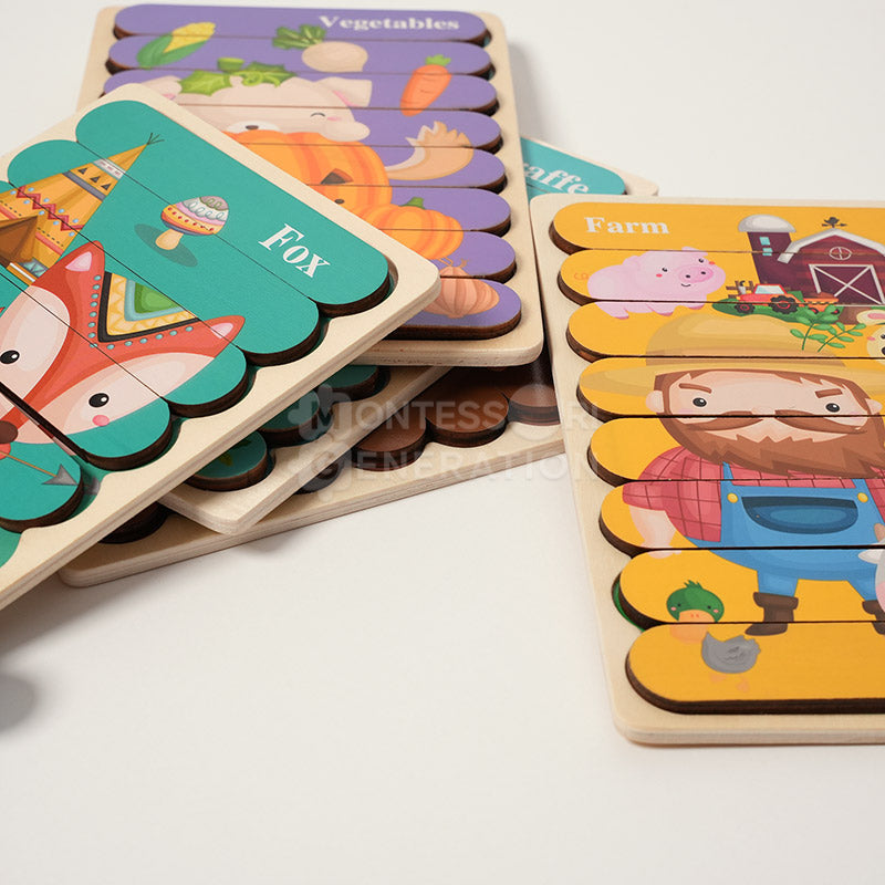 Lot de 5 puzzles en bois double face, dès 12 mois