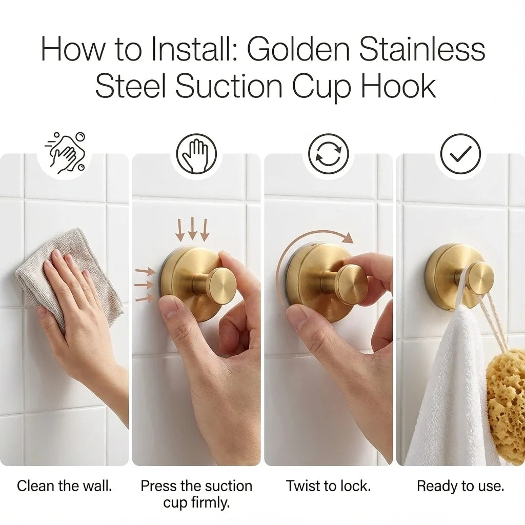 Stainless Steel Suction Hooks, Set of 4