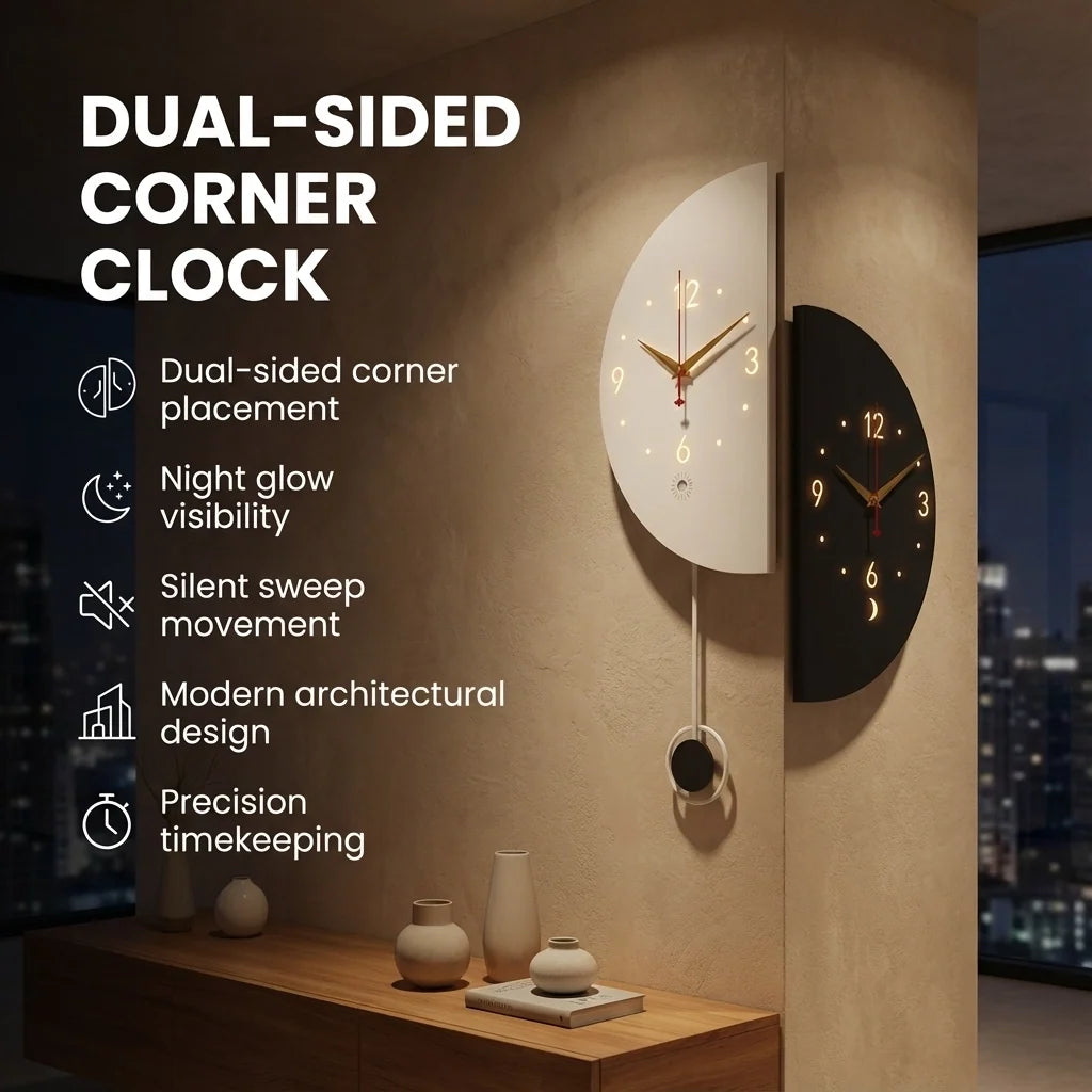 Dual-Sided Metal Corner Wall Clock